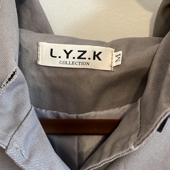 Minimalist Trench Coat Utility Hood Jacket Gray Med Urban Street Modern Casual - Picture 3 of 10